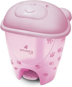 LIXEIRA INFANTIL ADOLETA BEBÊ URSO C/ PEDAL 12 LITROS ROSA TRANSLUCIDO