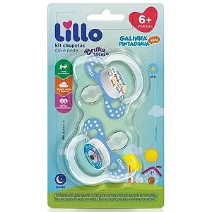 KIT 2 CHUPETAS FUNNY DIA E NOITE GALINHA PINTADINHA TAMANHO 6+