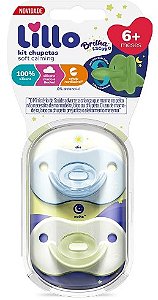 KIT CHUPETA LILLO CALMING SOFT NIGHT 100% SILICONE TAMANHO 6+ - MENINO