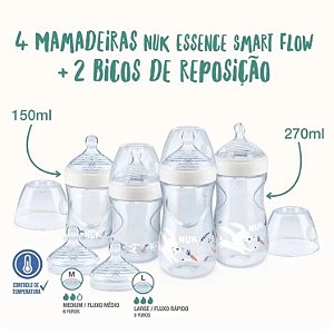 KIT STARTER MAMADEIRAS NUK ESSENCE SMART FLOW CONTROLE TEMPERATURA