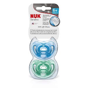KIT COM 2 CHUPETAS NUK SENSITIVE SOFT 100% SILICONE 6+