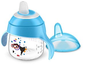 COPO PINGUIM BICO DE SILICONE 6m+ AVENT AZUL 200 ML