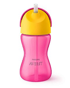 COPO DINOSSAURO C/CANUDO CURVADO AVENT ROSA 300ML