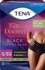 ROUPA ÍNTIMA TENA PANTS DISCREET BLACK G-EG C/ 8 UNIDADES