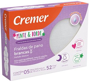 FRALDA CREMER PINTE E BORDE BRANCA C/5 UNIDADES