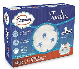 TOALHA CREMER LUXO ESTAMPA ESTRELA AZUL C/3 UNIDADES