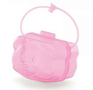 PORTA CHUPETA ADOLETA BEBÊ URSO ROSA BEBÊ TRANSLUCIDO