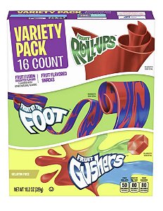 Fruit Roll-Ups, Fruit by the Foot, Gushers, Snacks Variety Pack - 16 unidades