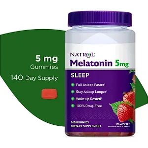 Natrol Melatonin Sleep Aid Gummies, Fall Asleep Faster, Strawberry, 5mg