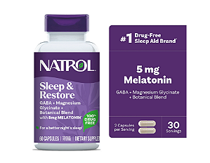 Natrol Sleep & Restore Capsules, GABA, Magnesium Glycinate, Melatonin 5mg
