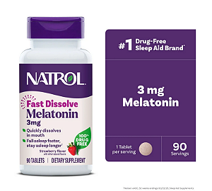 Natrol Sleep Melatonin Fast Dissolve Tablets, Strawberry Flavor, 3mg, 90 Count
