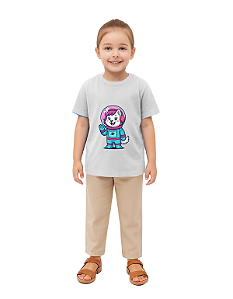 CAMISETA T-SHIRT INFÂNTIL ASTRONAUTA LUNA- TAMANHO 08- 100% ALGODÃO 30.1- BRANCO