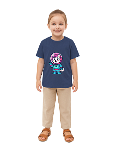 CAMISETA T-SHIRT INFÂNTIL ASTRONAUTA LUNA- TAMANHO 14- 100% ALGODÃO 30.1- AZUL ESCURO