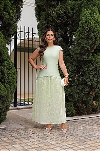 Vestido Juliana Longo Verde Malha e Venice