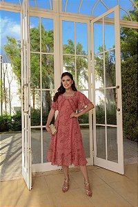 Vestido Ivete Mídi em Chiffon Bordado