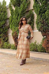 Vestido Rita Xadrez Longo com Faixa