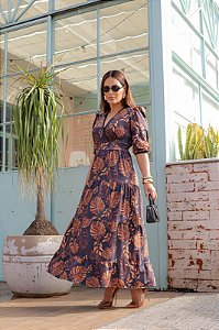 Vestido Feminino Longo Bianca com Estampa