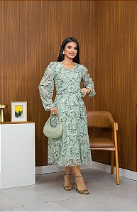 Vestido Gisele Tule Forrado Manga Longa