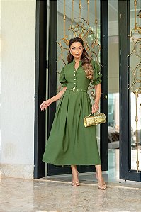 Vestido Jussara Midi com Manga Bufante