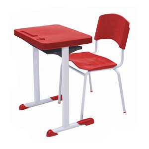 Kit Escolar Individual VERMELHO – (Mesa e Cadeira) – ADULTO – COR VERMELHO – 40082