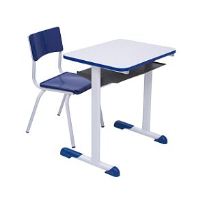 Kit Escolar Individual AZUL – (Mesa e Cadeira) – INFANTIL – MADEIRA – COR AZUL – 40085