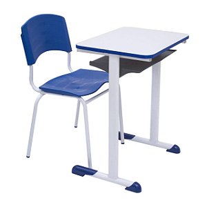 Kit Escolar Individual AZUL – (Mesa e Cadeira) – ADULTO – MADEIRA – COR AZUL – 40095