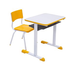 Kit Escolar Individual AMARELO – (Mesa e Cadeira) – INFANTIL – MDF – COR AMARELO – 40088