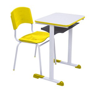 Kit Escolar Individual AMARELO – (Mesa e Cadeira) – ADULTO – MADEIRA – COR AMARELO – 40098