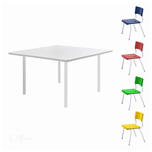 Conjunto Quadrado c/ 04 Cadeiras COLORIDO – TAMPO BRANCO – 06 a 09 Anos – INFANTO JUVENIL – PMD – 41096