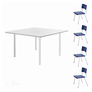 Conjunto QUADRADO c/ 04 Cadeiras Cor AZUL – TAMPO BRANCO – INFANTIL 02 a 06 Anos – 41003