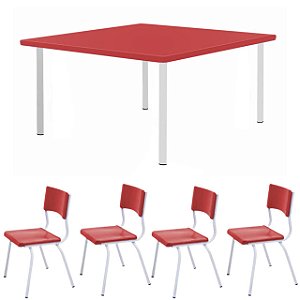 Conjunto Quadrado c/ 04 Cadeiras COR VERMELHO – TAMPO PLÁSTICO – 06 a 09 Anos – JUVENIL – 44007