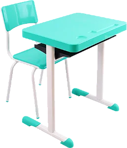 Conjunto Escolar Retangular Plástico Verde Água – JUVENIL (06 a 10 anos) – 77107 - Casa das Cadeiras Goiânia