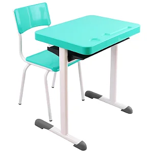 Conjunto Escolar Individual Retangular Plástico Verde Água – JUVENIL (06 a 10 anos) – 77107 - Casa das Cadeiras Goiânia