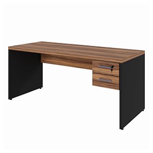 Mesa de Escritório 1,70x0,70 Com Gavetas - Nogal Sevilha/Preto - 21475 - Casa das Cadeiras Goiânia