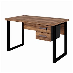 Mesa de Escritório Pés INDUSTRIAL 1,20x0,60 Com Gavetas - Nogal Sevilha/Preto - 24471 - Casa das Cadeiras Goiânia