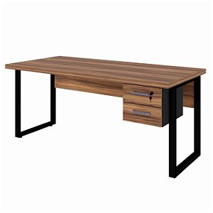 Mesa de Escritório Pés INDUSTRIAL 1,70x0,70 Com Gavetas - Nogal Sevilha/Preto - 24475 - Casa das Cadeiras Goiânia