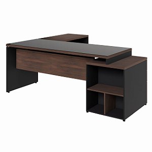 Mesa de Escritório em 'L' com Vidro Fumê - 1,92x1,60 - Marsala/Preto - 23486 - Casa das Cadeiras Goiânia
