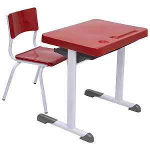 Conjunto Escolar Individual Retangular Plástico Vermelho – INFANTIL (03 a 06 anos) – 77206 - Casa das Cadeiras Goiânia