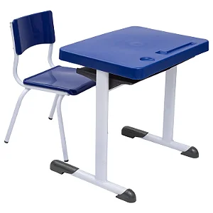 Conjunto Escolar Individual Retangular Plástico Azul – INFANTIL (03 a 06 anos) – 77306 - Casa das Cadeiras Goiânia