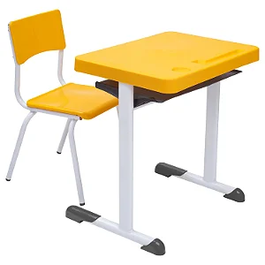 Conjunto Escolar Individual Retangular Plástico Amarelo – JUVENIL (06 a 10 anos) – 77407 - Casa das Cadeiras Goiânia
