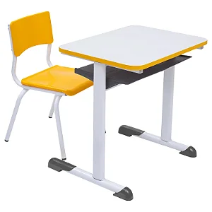 Conjunto Escolar Individual Retangular Tampo de MDF Amarelo – INFANTIL (03 a 06 anos) – 77506 - Casa das Cadeiras Goiânia