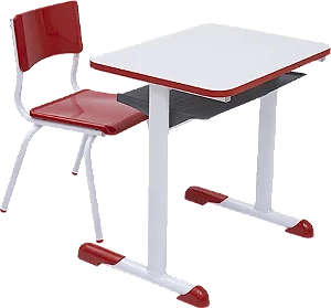 Conjunto Escolar Individual Retangular Tampo de MDF Vermelho – JUVENIL (06 a 10 anos) – 77607 - Casa das Cadeiras Goiânia