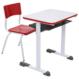 Conjunto Escolar Individual Retangular Tampo de MDF Vermelho – JUVENIL (06 a 10 anos) – 77607 - Casa das Cadeiras Goiânia