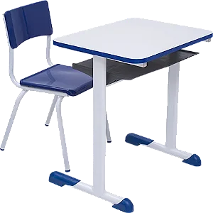 Conjunto Escolar Individual Retangular Tampo de MDF Azul – JUVENIL (06 a 10 anos) – 77608 - Casa das Cadeiras Goiânia