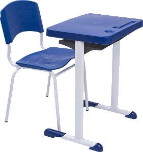 Conjunto Escolar Individual Retangular Plástico Azul – ADULTO – 77707 - Casa das Cadeiras Goiânia