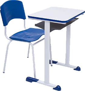 Conjunto Escolar Individual Retangular Tampo de MDF Azul – ADULTO – 77577 - Casa das Cadeiras Goiânia