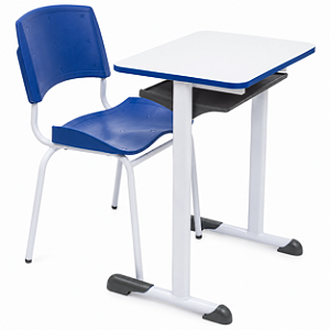Conjunto Escolar Individual Retangular Tampo de MDF Azul – ADULTO – 77577 - Casa das Cadeiras Goiânia