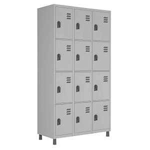 Armário de Aço Roupeiro Com 12 Portas Cinza/Cinza - 1,84×0,96×0,35m - 10911 - Casa das Cadeiras Goiânia