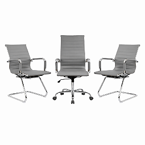 Kit Cadeiras Esteirinhas Cinza - 1 Presidente + 2 Fixas - 48241 - Casa das Cadeiras Goiânia