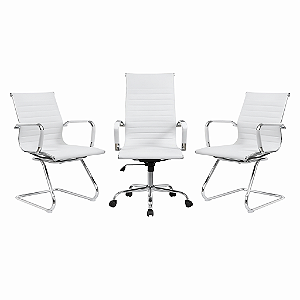 Kit Cadeiras Esteirinhas Brancas - 1 Presidente + 2 Fixas - 48242 - Casa das Cadeiras Goiânia